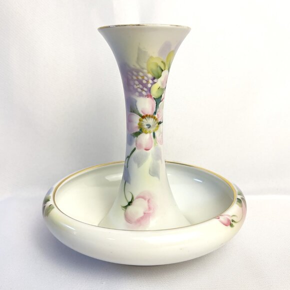 Antique Nippon Porcelain Hat Pin Holder Hand-Painted Floral & Gold Early 1900s - Picture 4 of 11